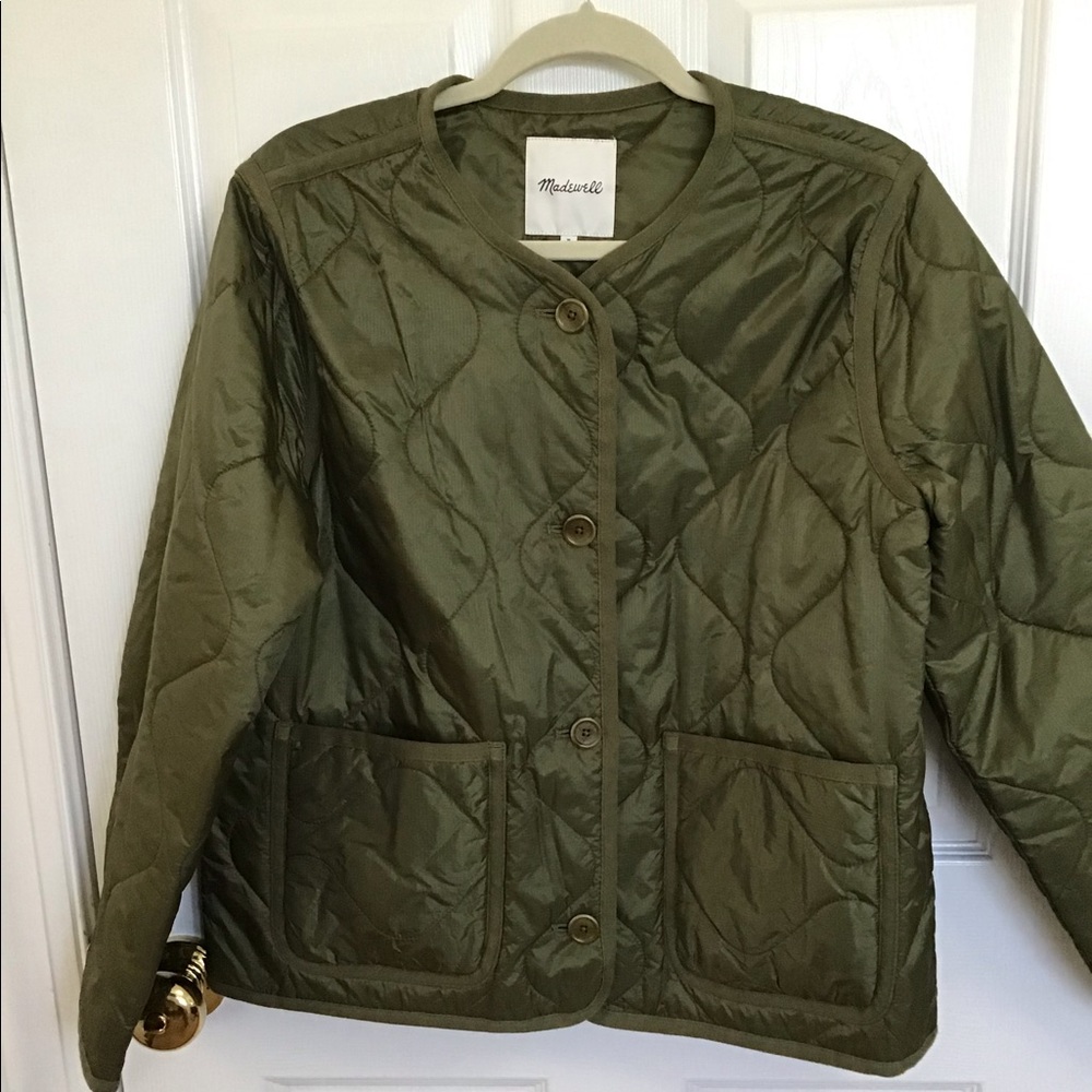 Madewell olive colored quilted jacket